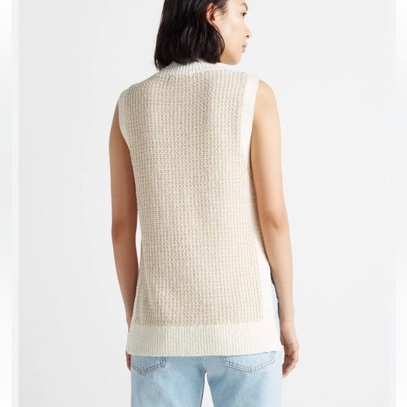 Club Monaco Stitchy Tunic Tank Cream/Tan Sleeveless Sweater Sz Large - Picture 3 of 13